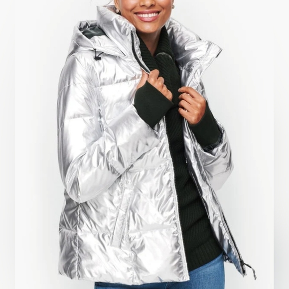 Down Alternative Metallic Puffer Ski Jacket with Removable Hood- womens Large - Picture 1 of 10